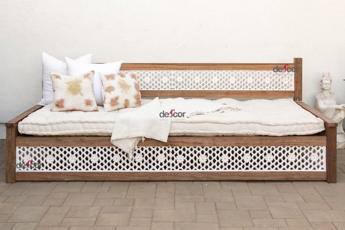 108" Long Reclaimed Teak Jali Daybed Sofa
