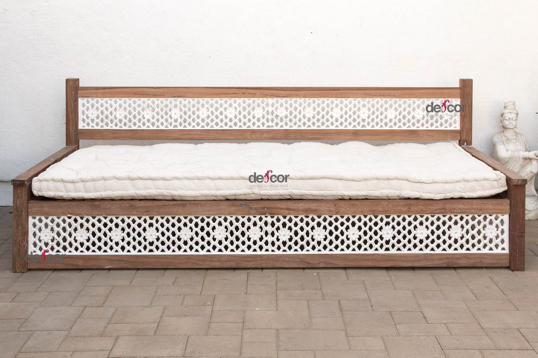 108" Long Reclaimed Teak Jali Daybed Sofa