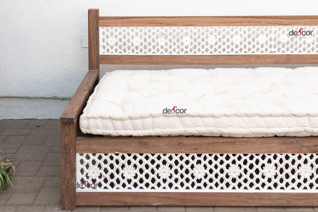 108" Long Reclaimed Teak Jali Daybed Sofa