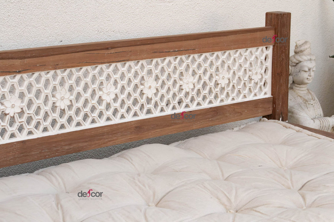108" Long Reclaimed Teak Jali Daybed Sofa