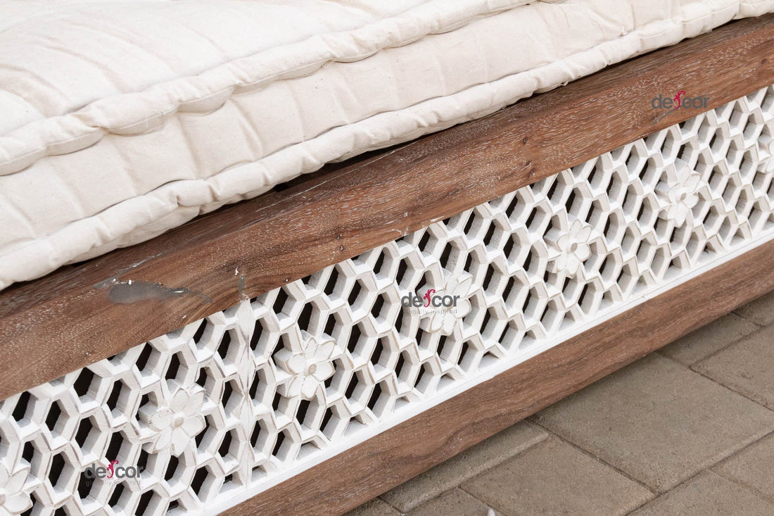108" Long Reclaimed Teak Jali Daybed Sofa