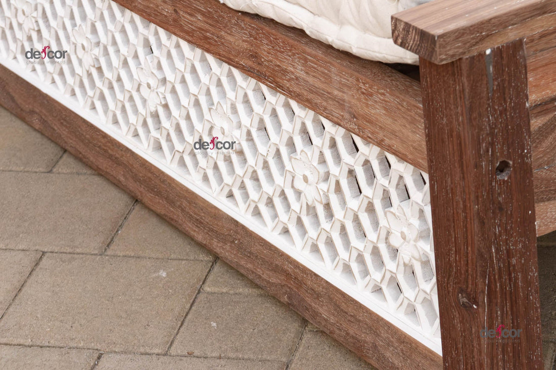 108" Long Reclaimed Teak Jali Daybed Sofa