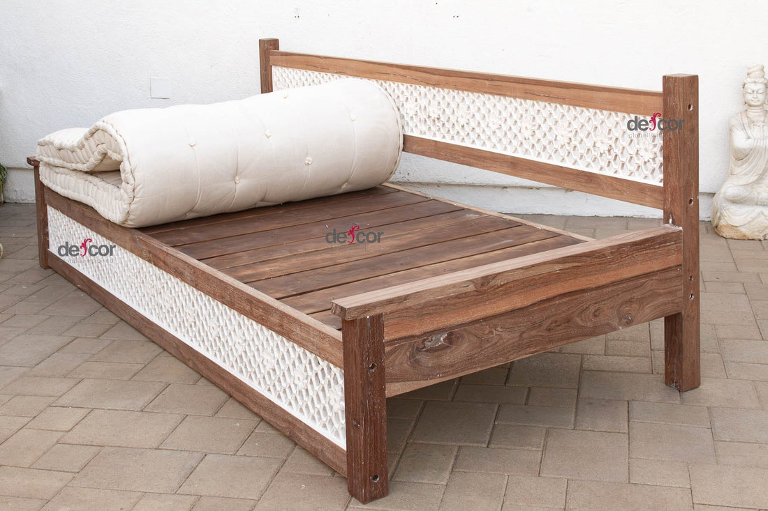 108" Long Reclaimed Teak Jali Daybed Sofa