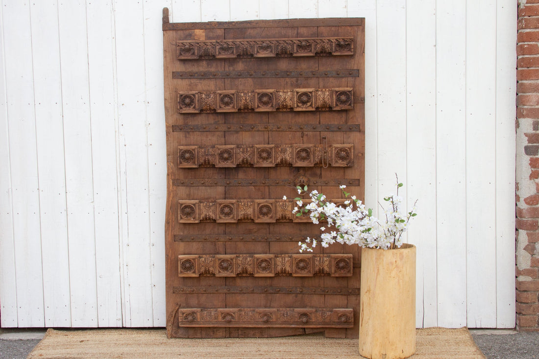 Antique Indian Teak Floral Door