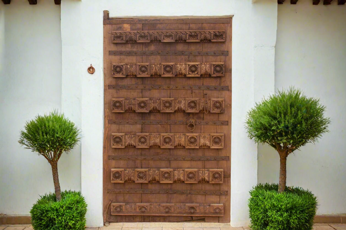 Antique Indian Teak Floral Door