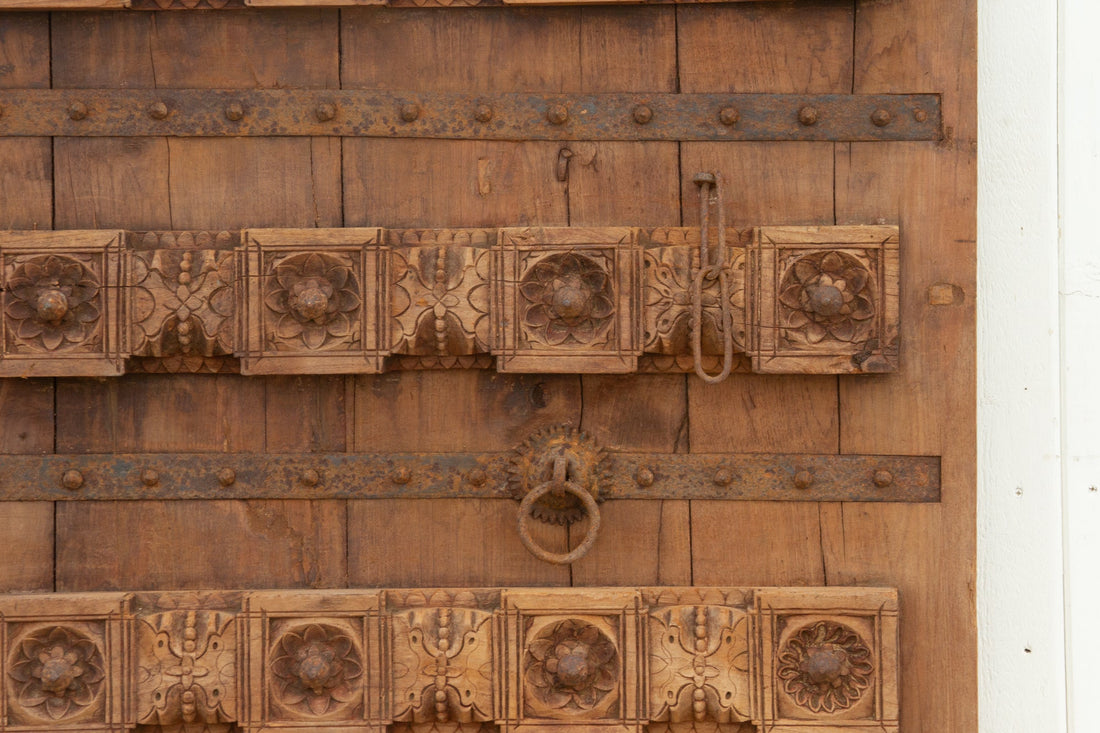 Antique Indian Teak Floral Door