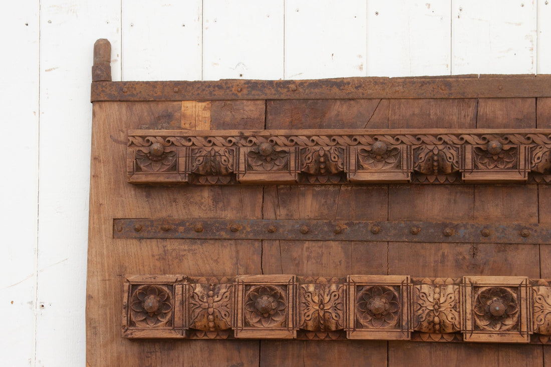 Antique Indian Teak Floral Door