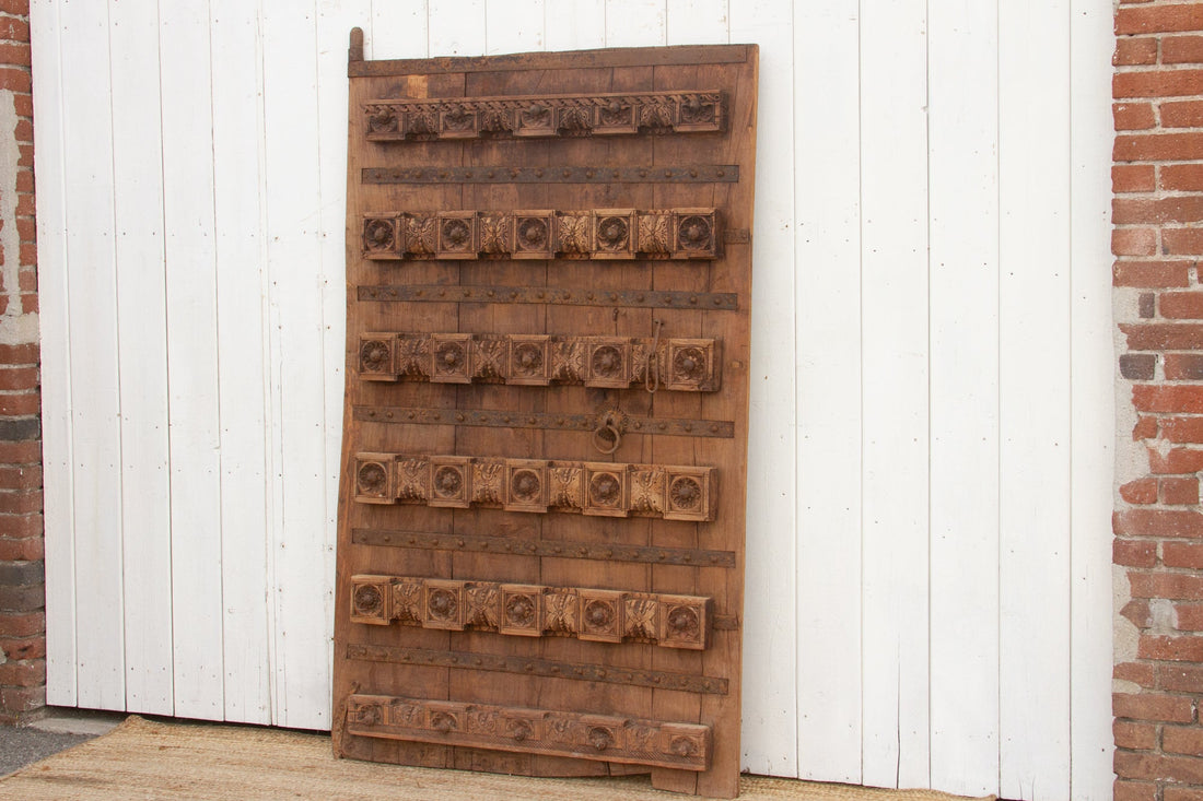 Antique Indian Teak Floral Door