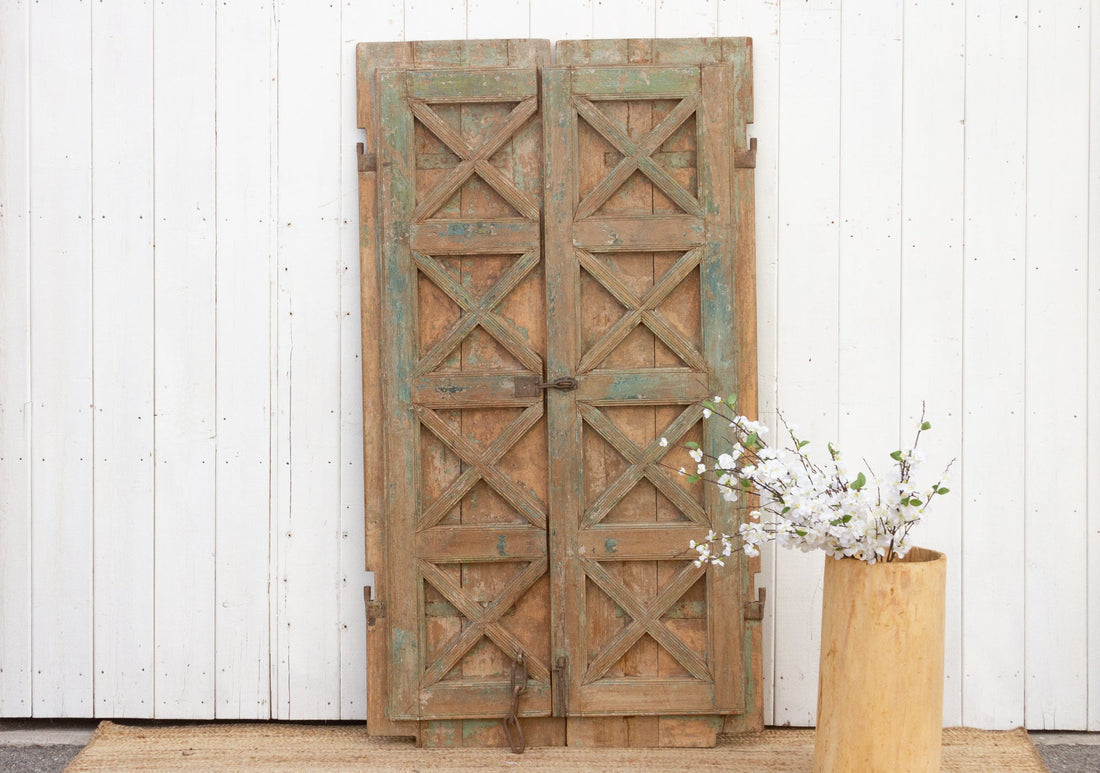 Antique Painted Rajasthani Teak Doors