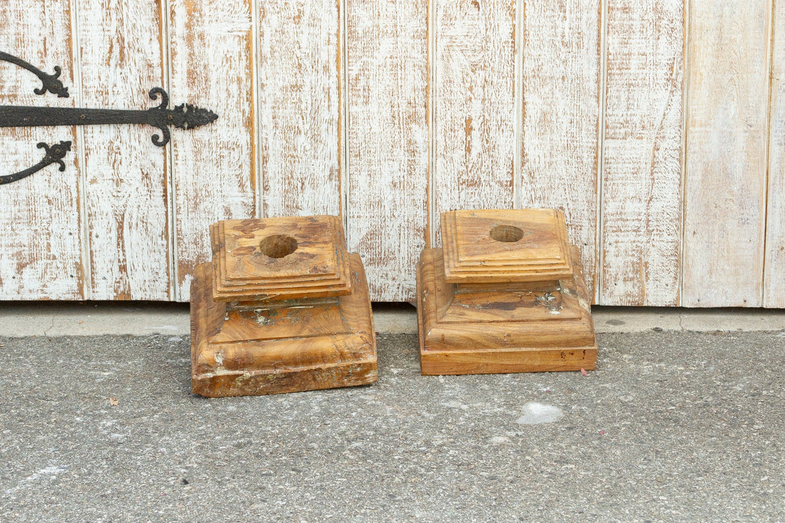 Set of Two Teak British Colonial Column Capitals