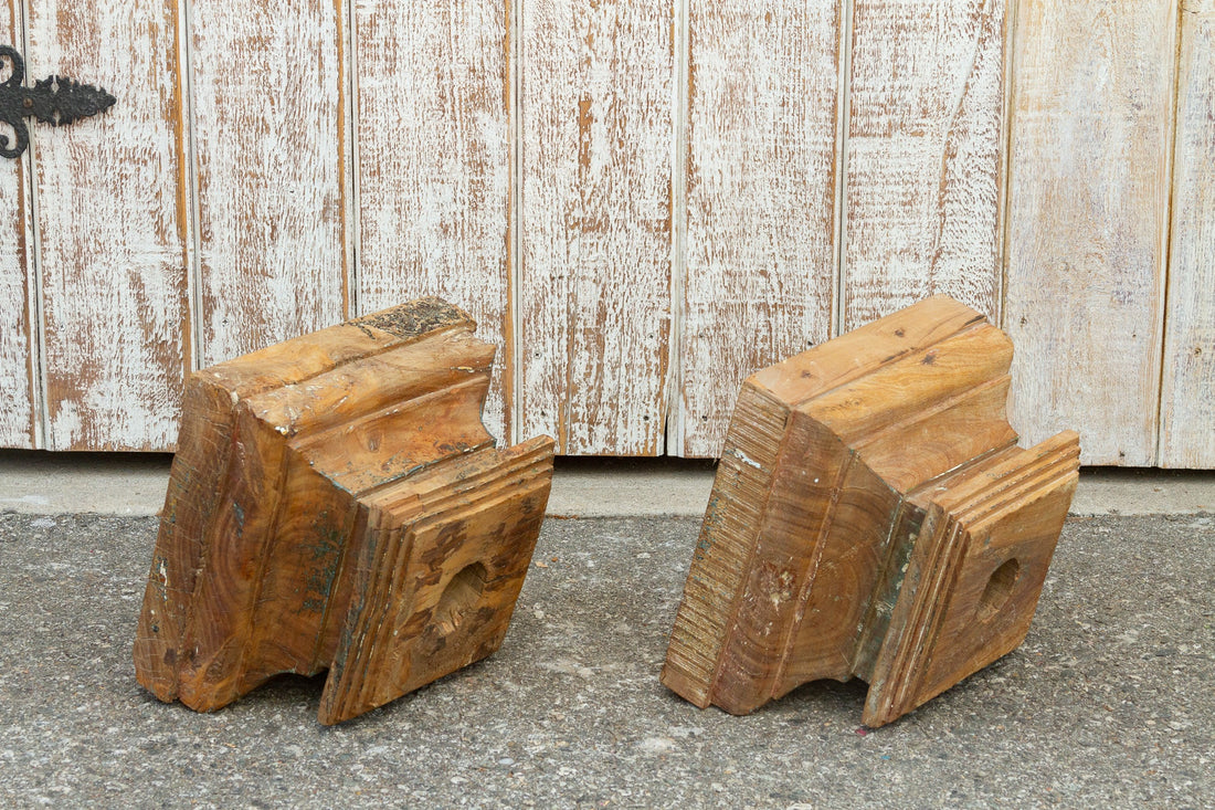 Set of Two Teak British Colonial Column Capitals