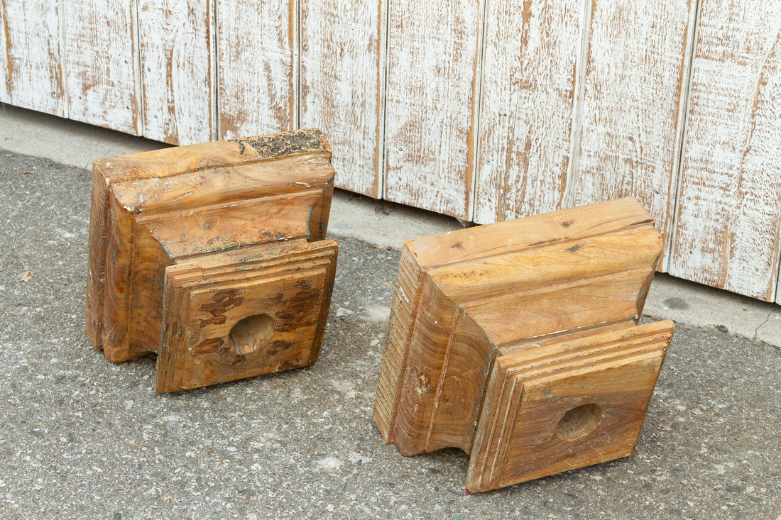 Set of Two Teak British Colonial Column Capitals