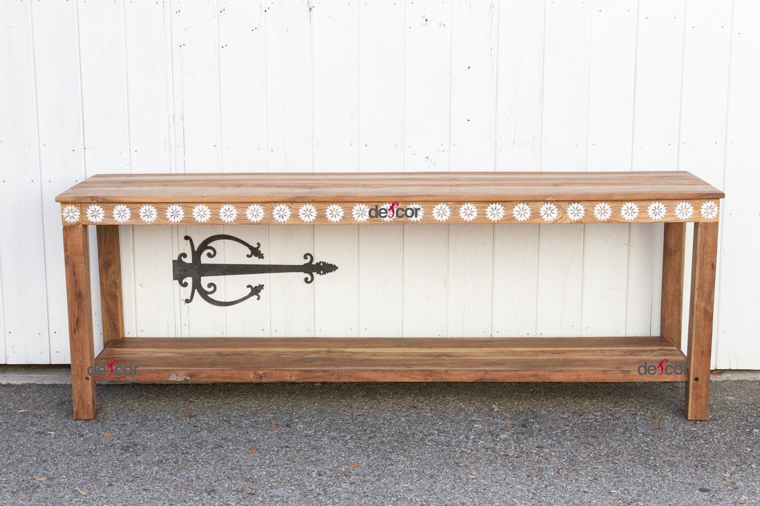 Reclaimed Teak Blossom Inlaid Console