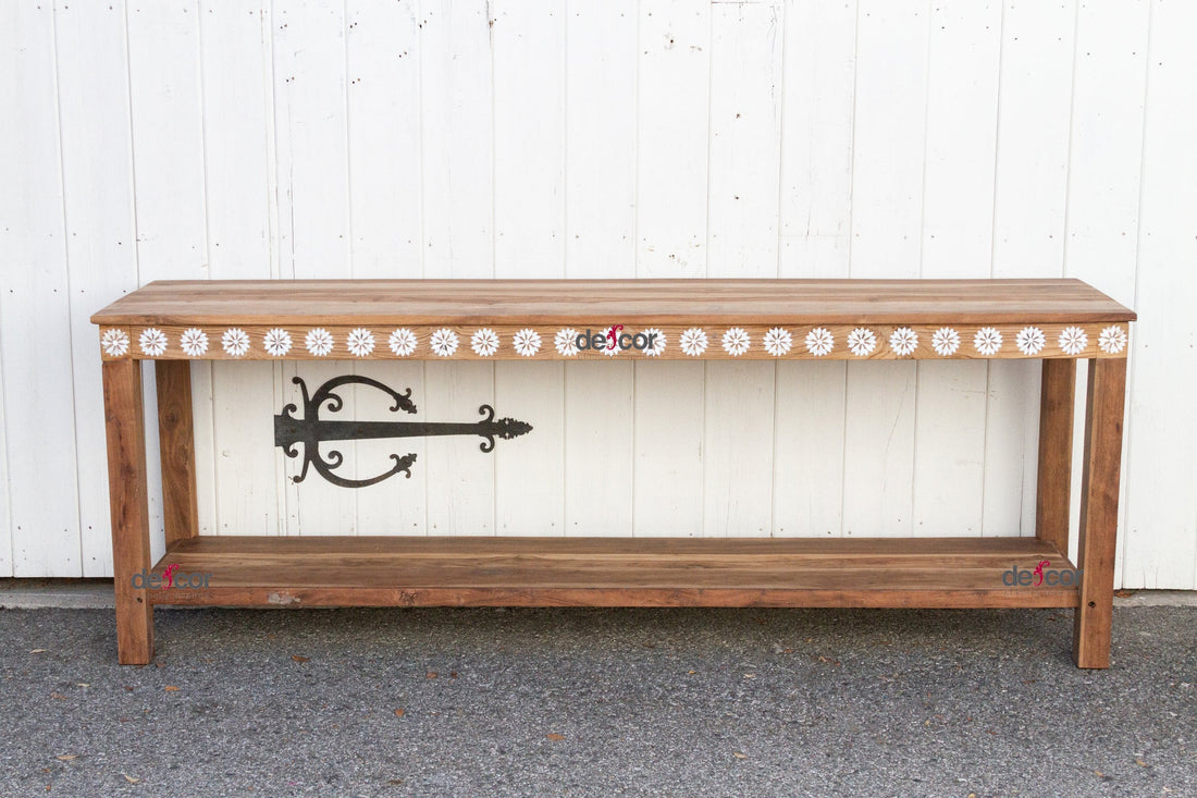 Reclaimed Teak Blossom Inlaid Console