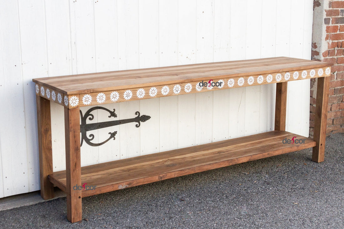 Reclaimed Teak Blossom Inlaid Console (Trade)