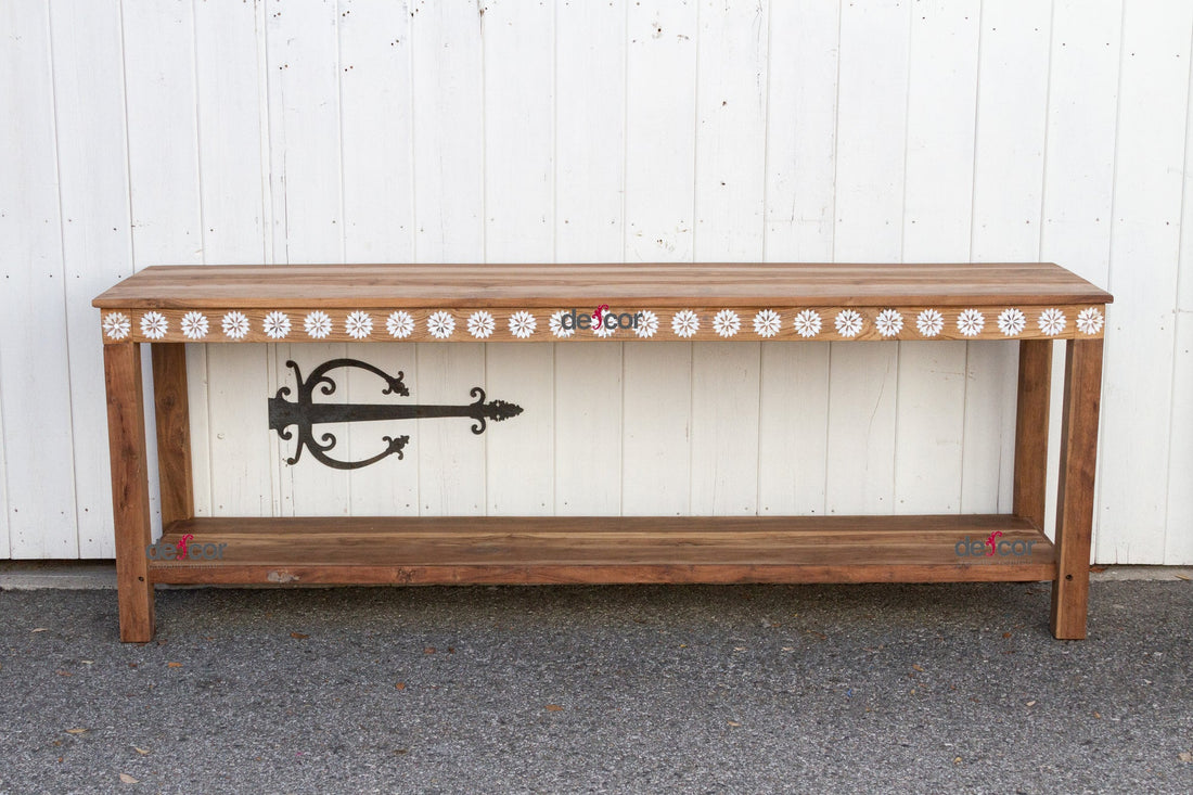 Reclaimed Teak Blossom Inlaid Console