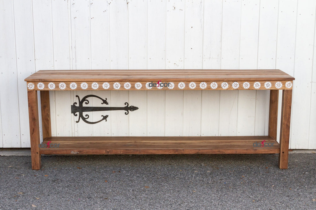 Reclaimed Teak Blossom Inlaid Console (Trade)