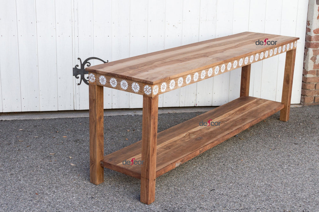 Reclaimed Teak Blossom Inlaid Console (Trade)