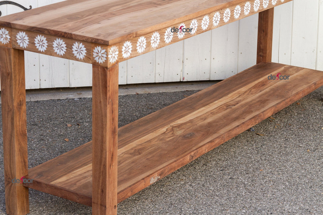 Reclaimed Teak Blossom Inlaid Console (Trade)