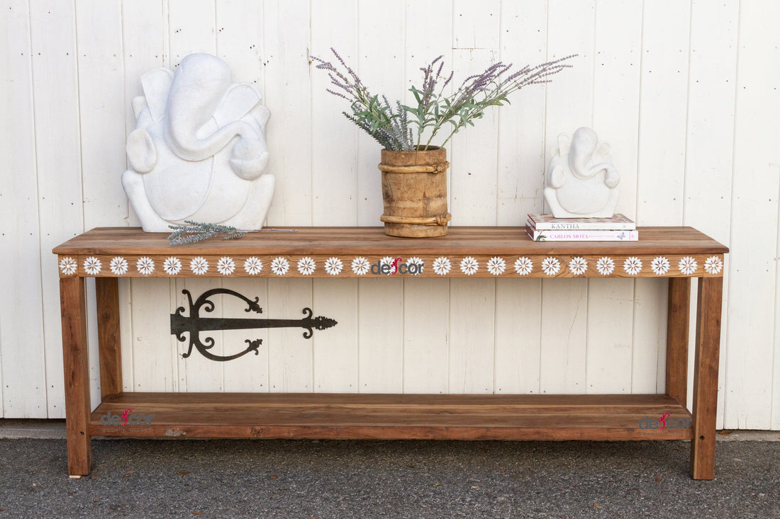 Reclaimed Teak Blossom Inlaid Console