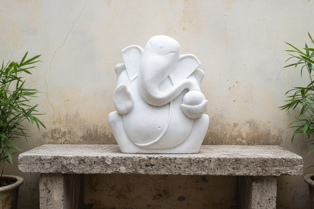 Tall Handcarved Modern Marble Ganesha