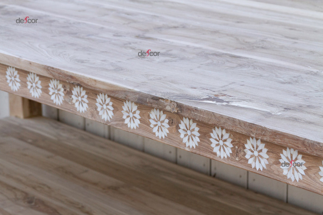 Bleached Teak Mother of Pearl Blossom Table (Trade)