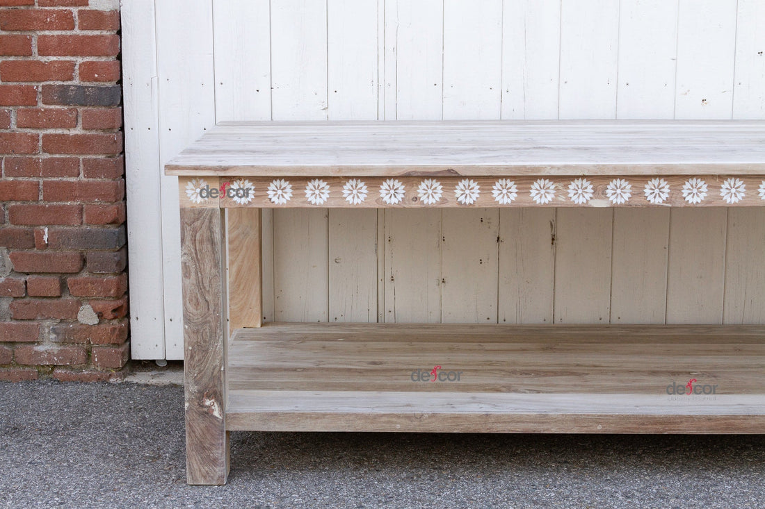 Bleached Teak Mother of Pearl Blossom Table (Trade)