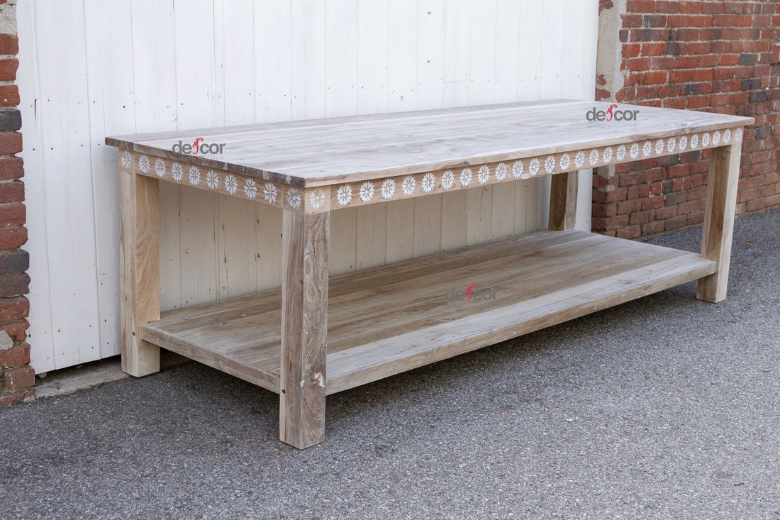 Bleached Teak Mother of Pearl Blossom Table