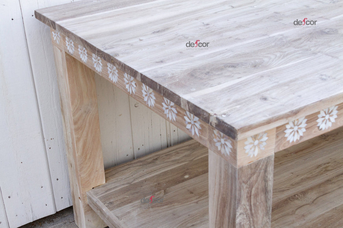Bleached Teak Mother of Pearl Blossom Table