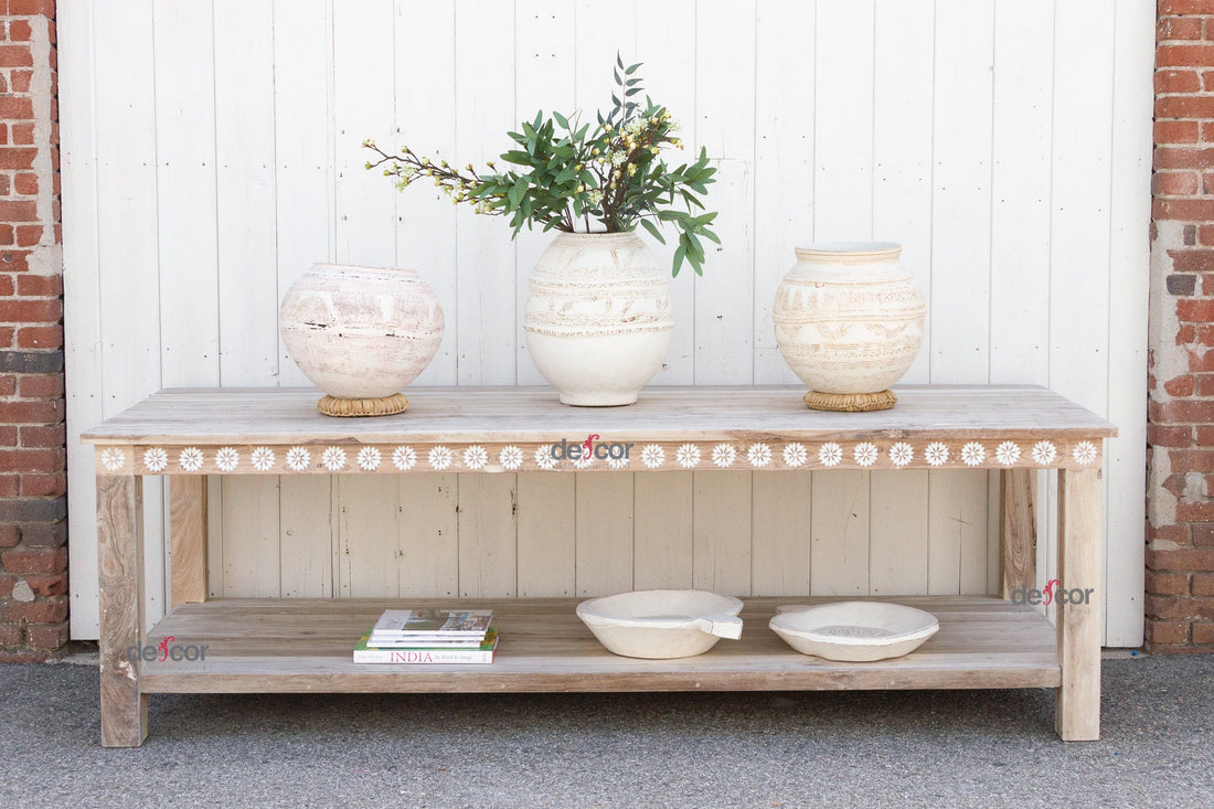 Bleached Teak Mother of Pearl Blossom Table