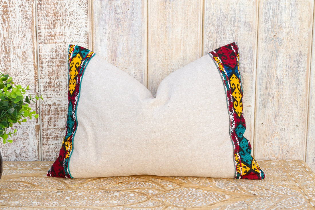 Mahu Linen Tribal Border Pillow