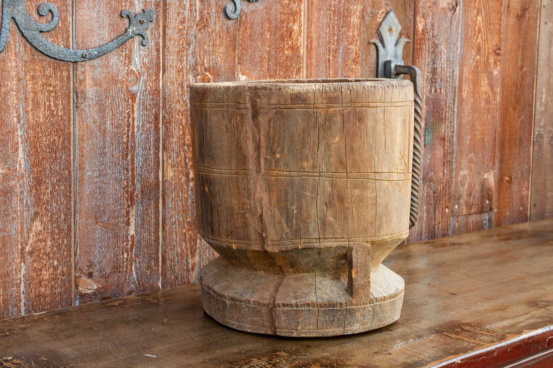 Primitive Indian Teak Grinder Pot (Trade)