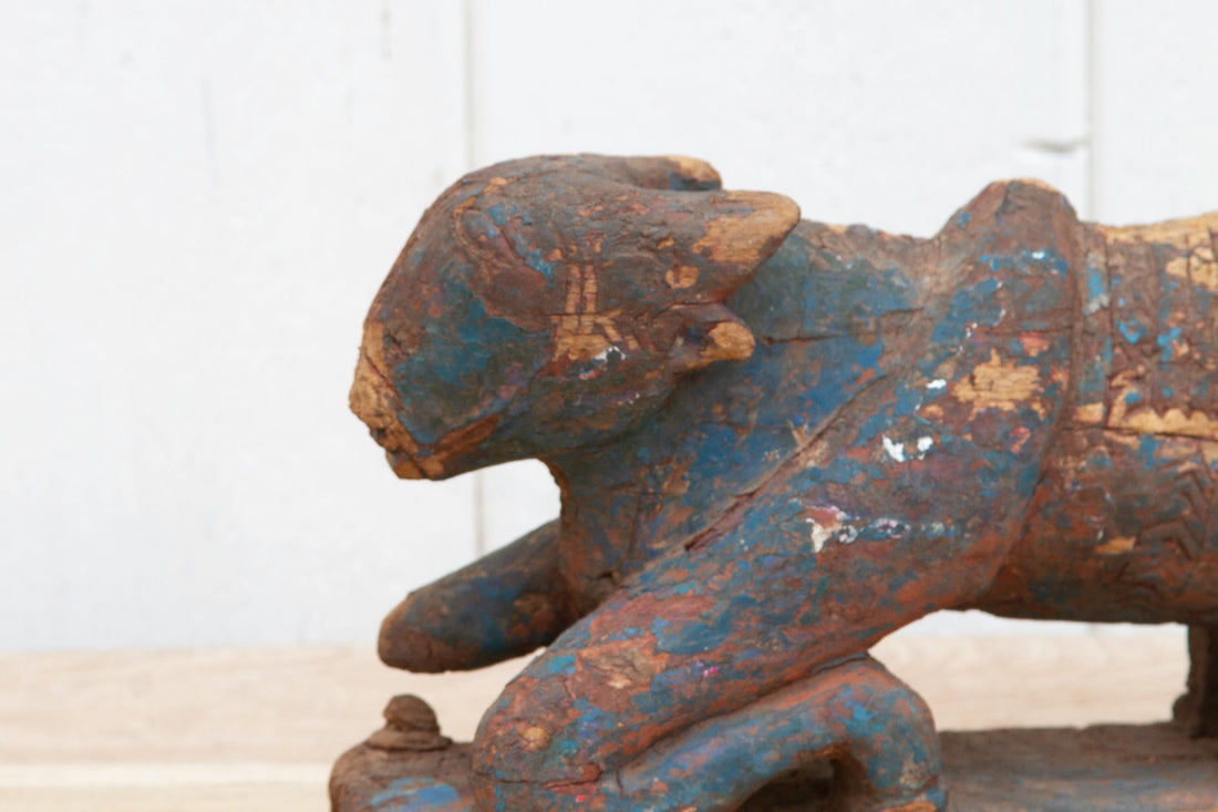 Ancient Indian Wooden Nandi Figure