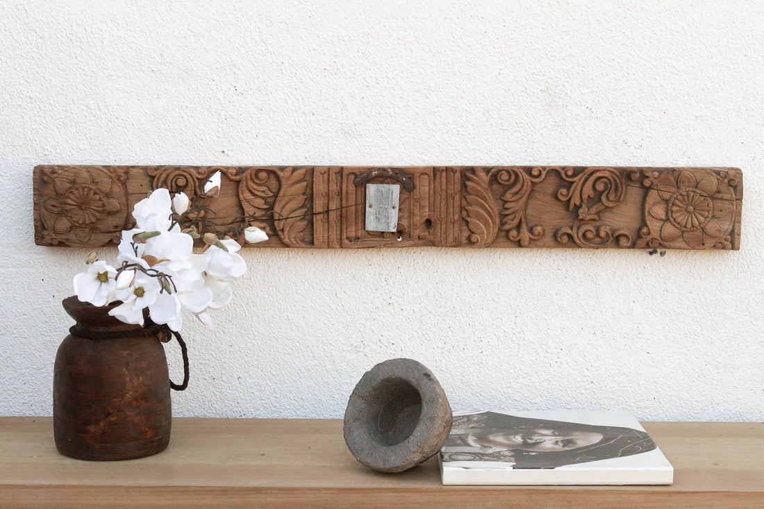 Lotus Medallion 19th Century Indian Teak Lintel