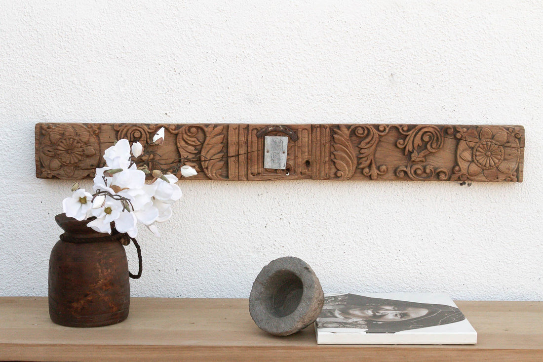 Lotus Medallion 19th Century Indian Teak Lintel