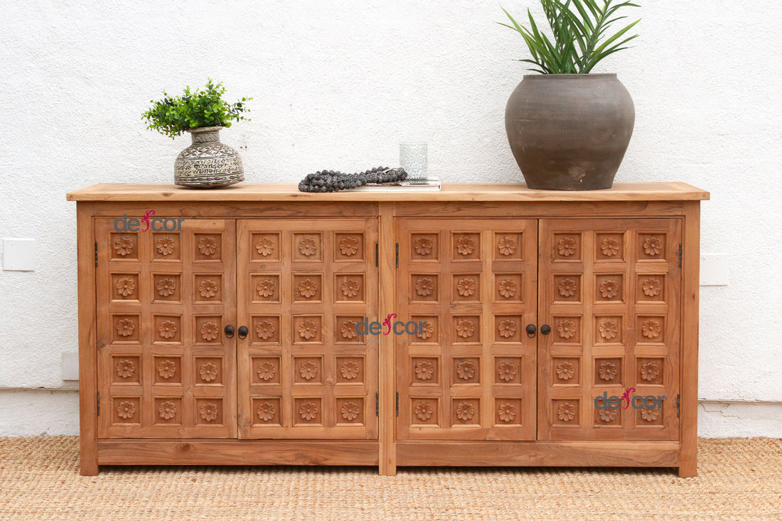 80" Long Reclaimed Teak Lotus Flower Credenza (Trade)