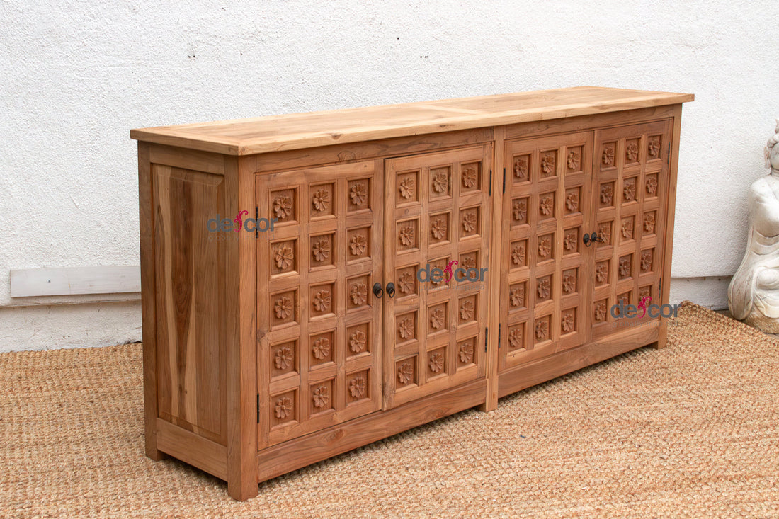 80" Long Reclaimed Teak Lotus Flower Credenza (Trade)