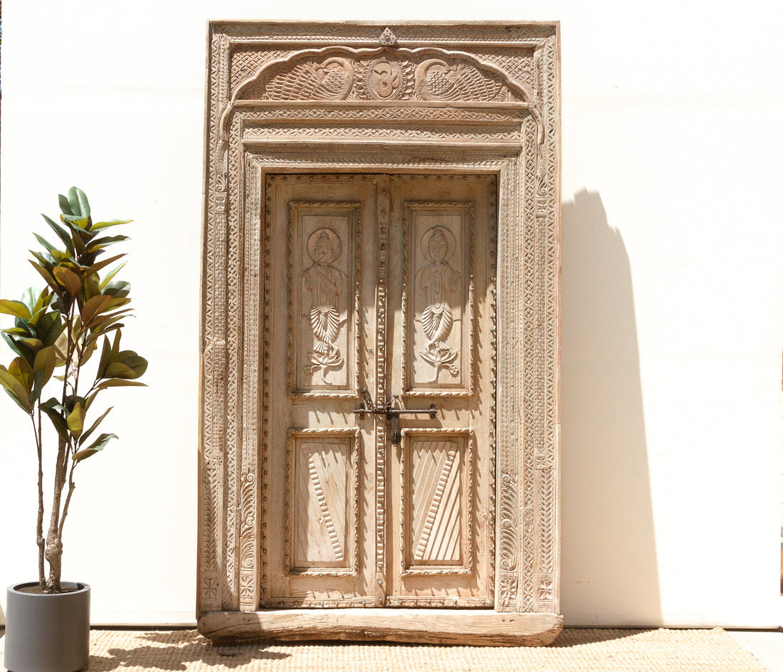 Monumental Antique Indian Teak Krishna Door