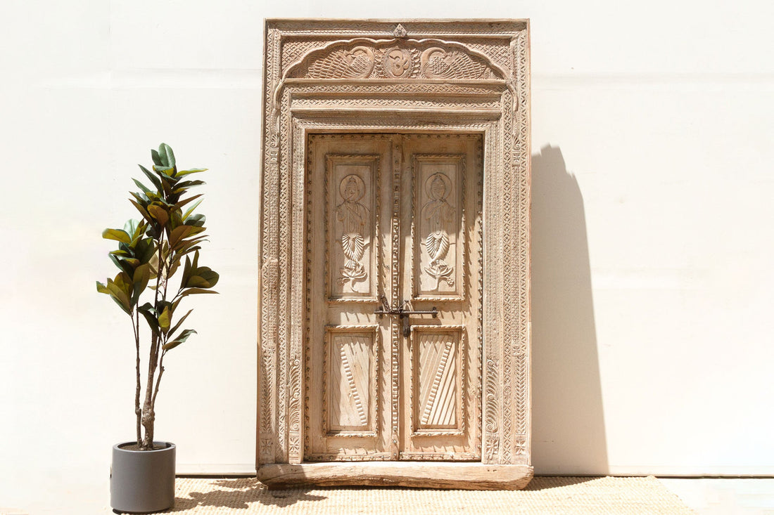 Monumental Antique Indian Teak Krishna Door