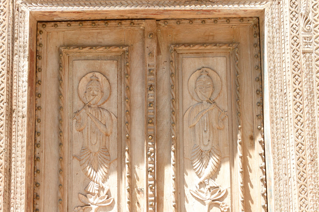 Monumental Antique Indian Teak Krishna Door