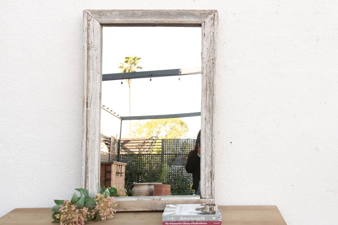 Antique Wabi Sabi Weathered Teak Mirror (Trade)