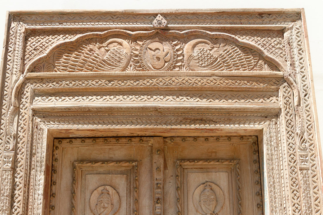 Monumental Antique Indian Teak Krishna Door