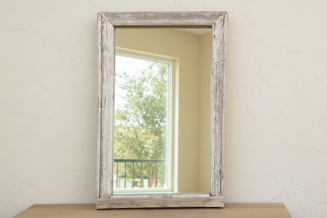 Antique Wabi Sabi Weathered Teak Mirror