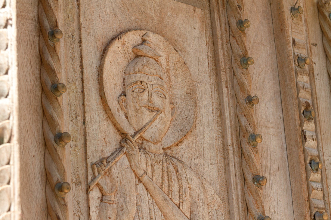 Monumental Antique Indian Teak Krishna Door