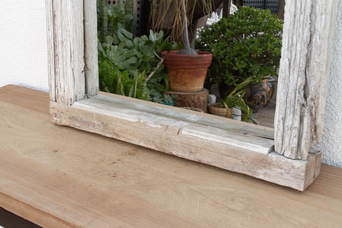 Antique Wabi Sabi Weathered Teak Mirror