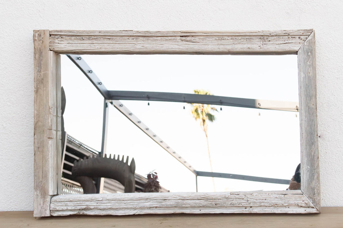 Antique Wabi Sabi Weathered Teak Mirror