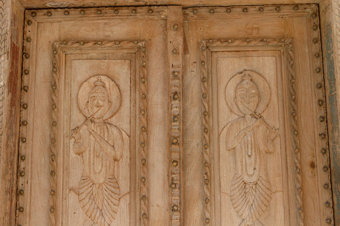 Monumental Antique Indian Teak Krishna Door