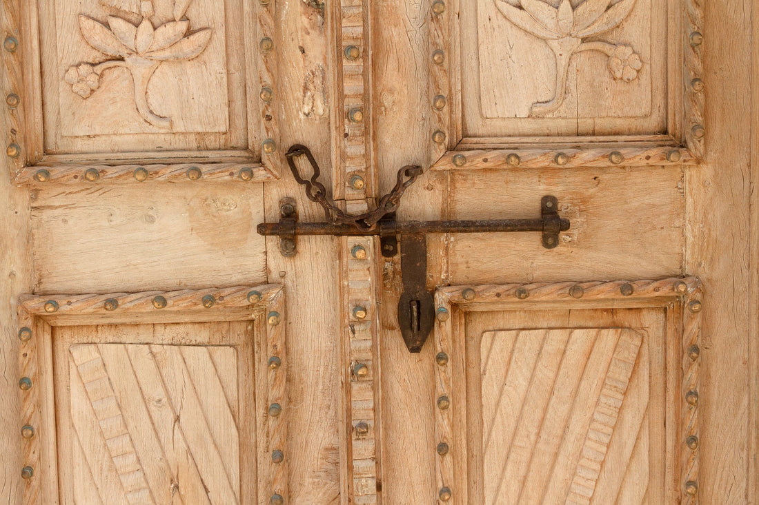 Monumental Antique Indian Teak Krishna Door