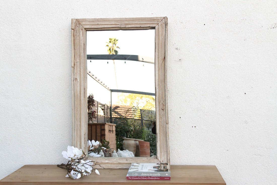 Robust Framed Architechural Salvage Teak Mirror (Trade)