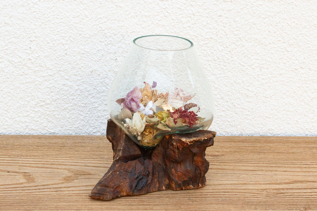 Natural Teak Mouth-Blown Glass Bowl